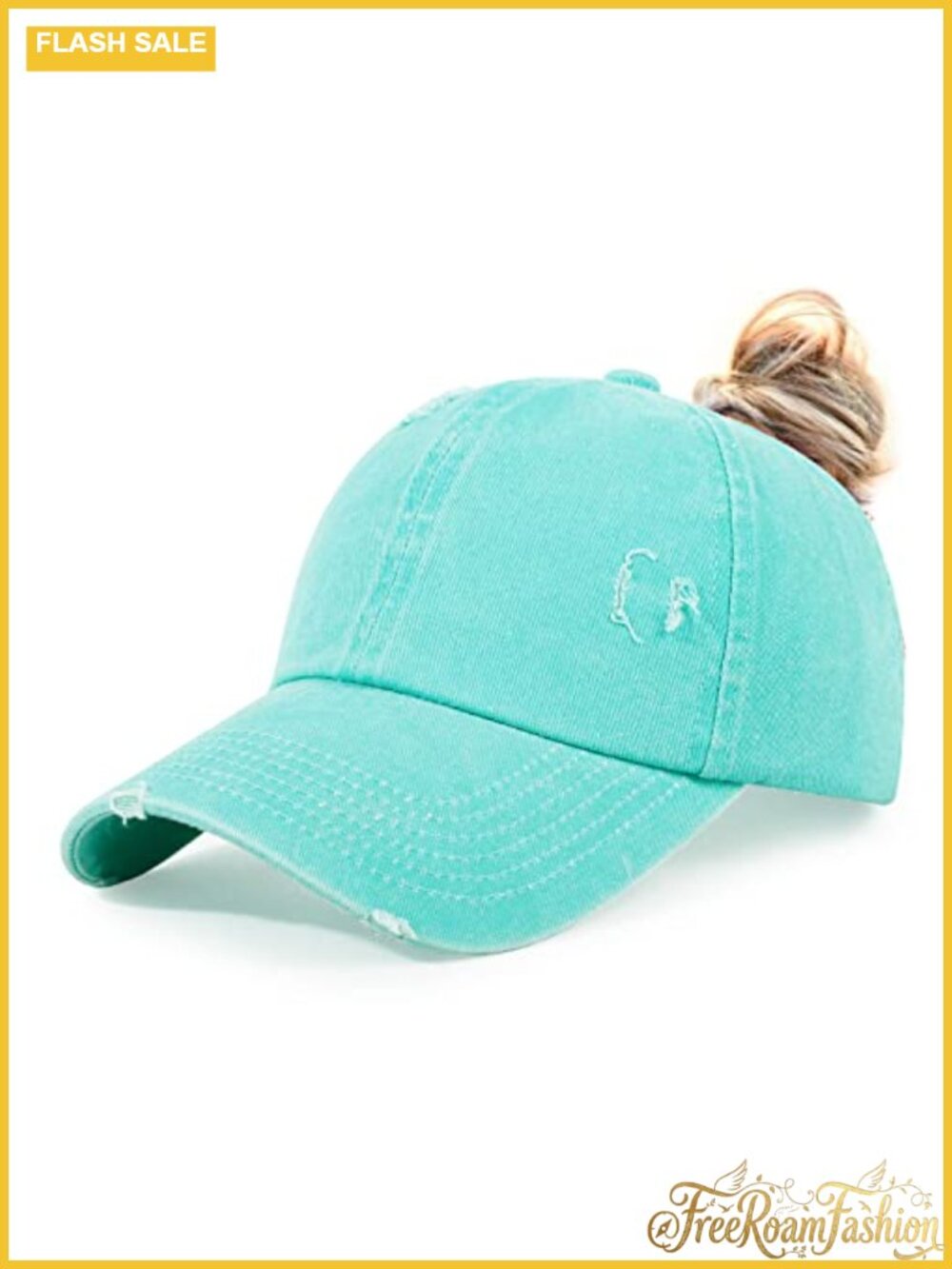 Washed Distressed Ponytail Baseball Cap 100% Cotton Adjustable Sun Hat